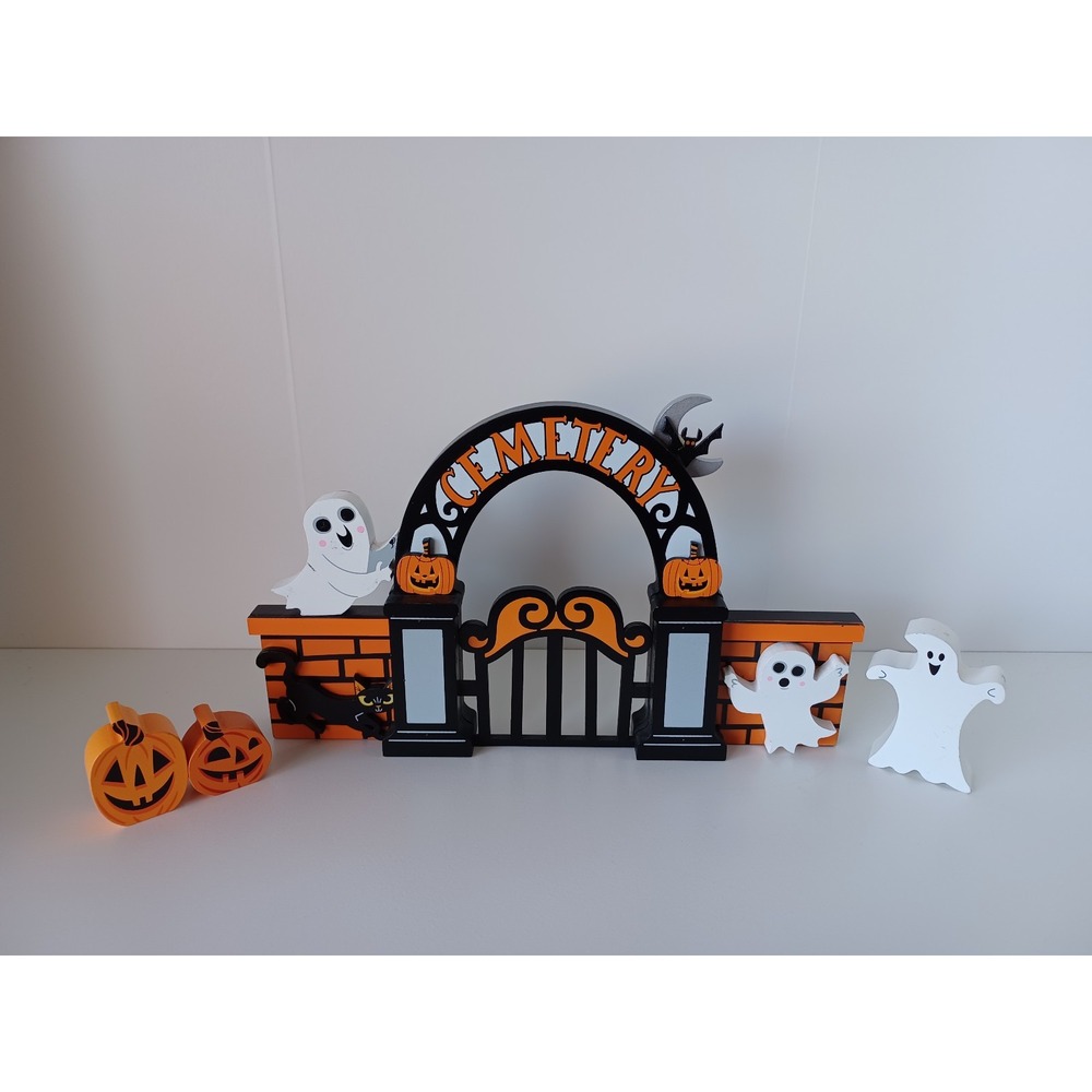 Cemetery With Ghosts And Pumpkins Decor Piece Halloween Holiday Seasonal